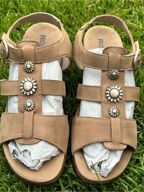 NWOB 90’s Romika Wedge Sandals CELESTIAL nude tan leather Germany 39 Tevvas boho